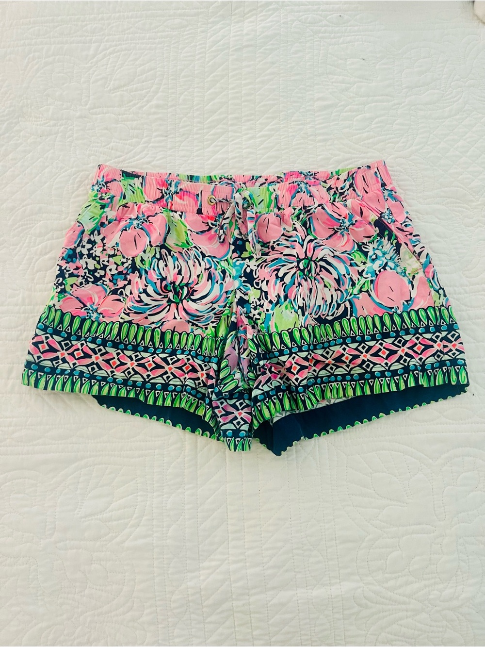 Lilly Pulitzer Pink & Green Floral Drawstring Athletic Shorts